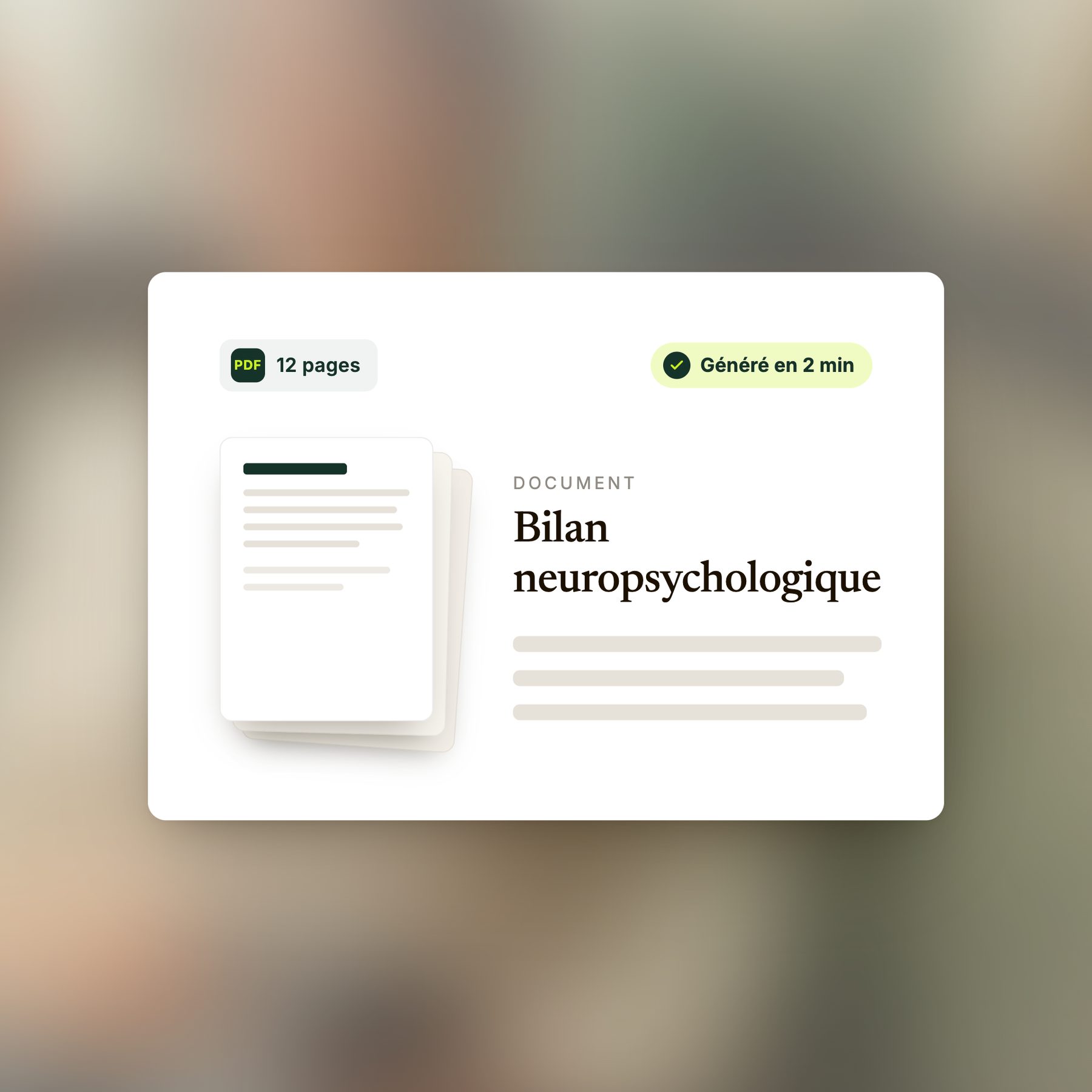 Bilan neuropsychologique généré en PDF