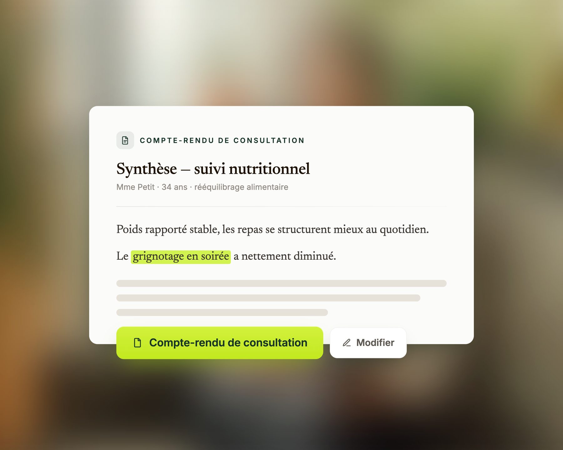 Compte-rendu de consultation diététique mis en forme par Delta
