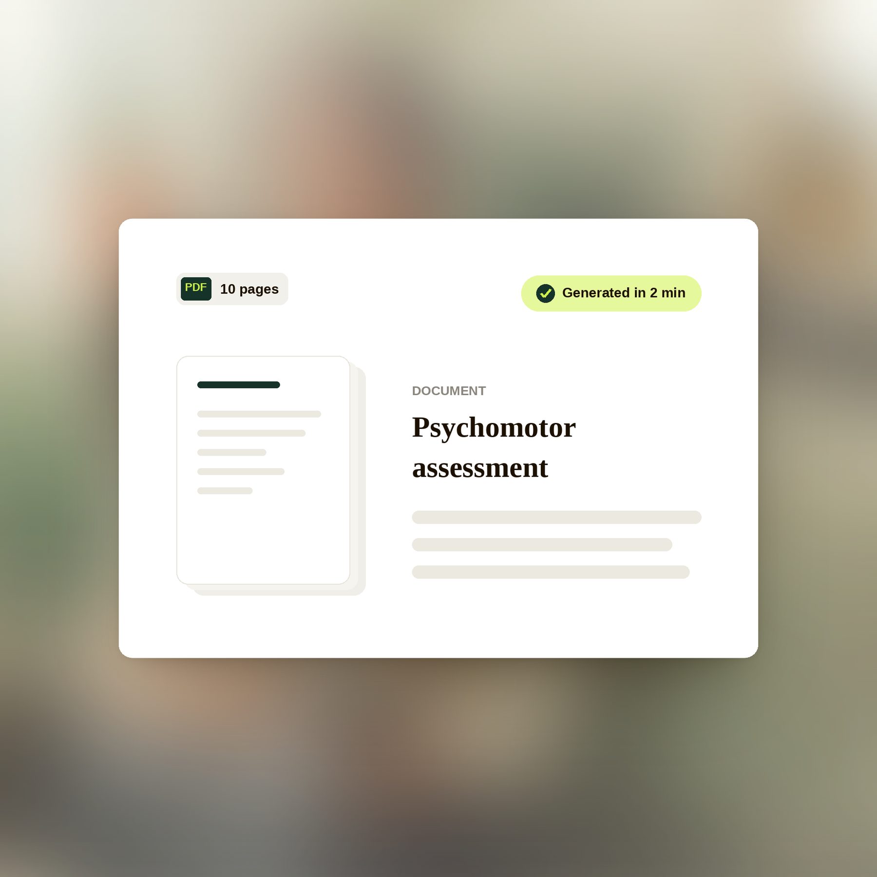 Psychomotor assessment generated as PDF
