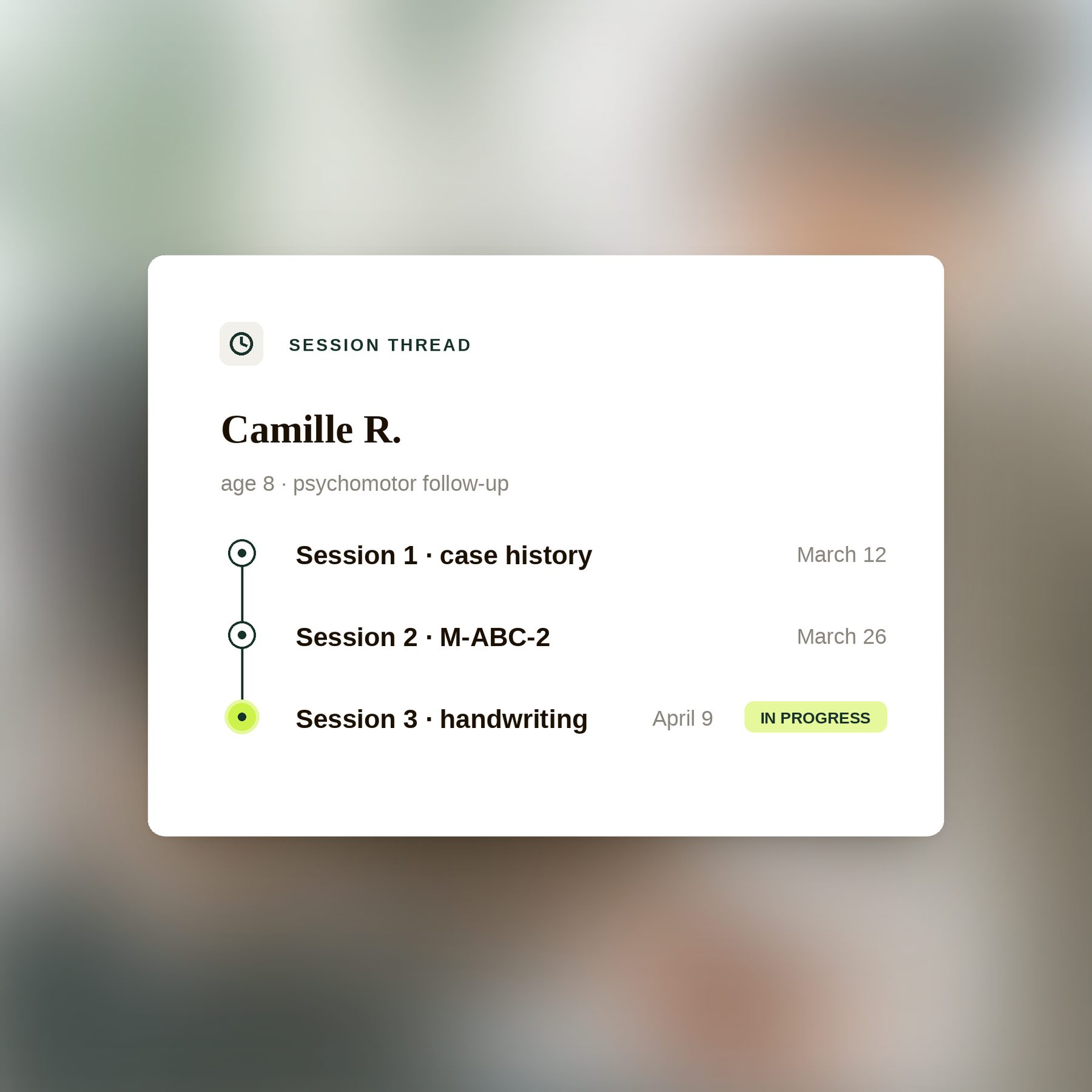 Patient's session timeline