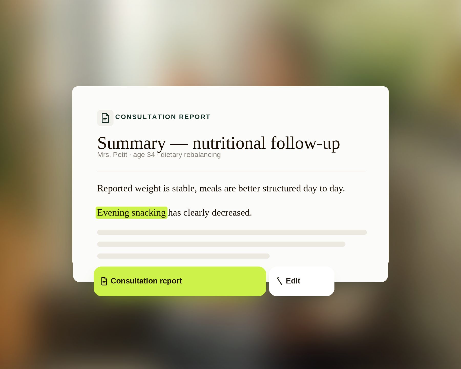 Dietetics session report formatted by Delta