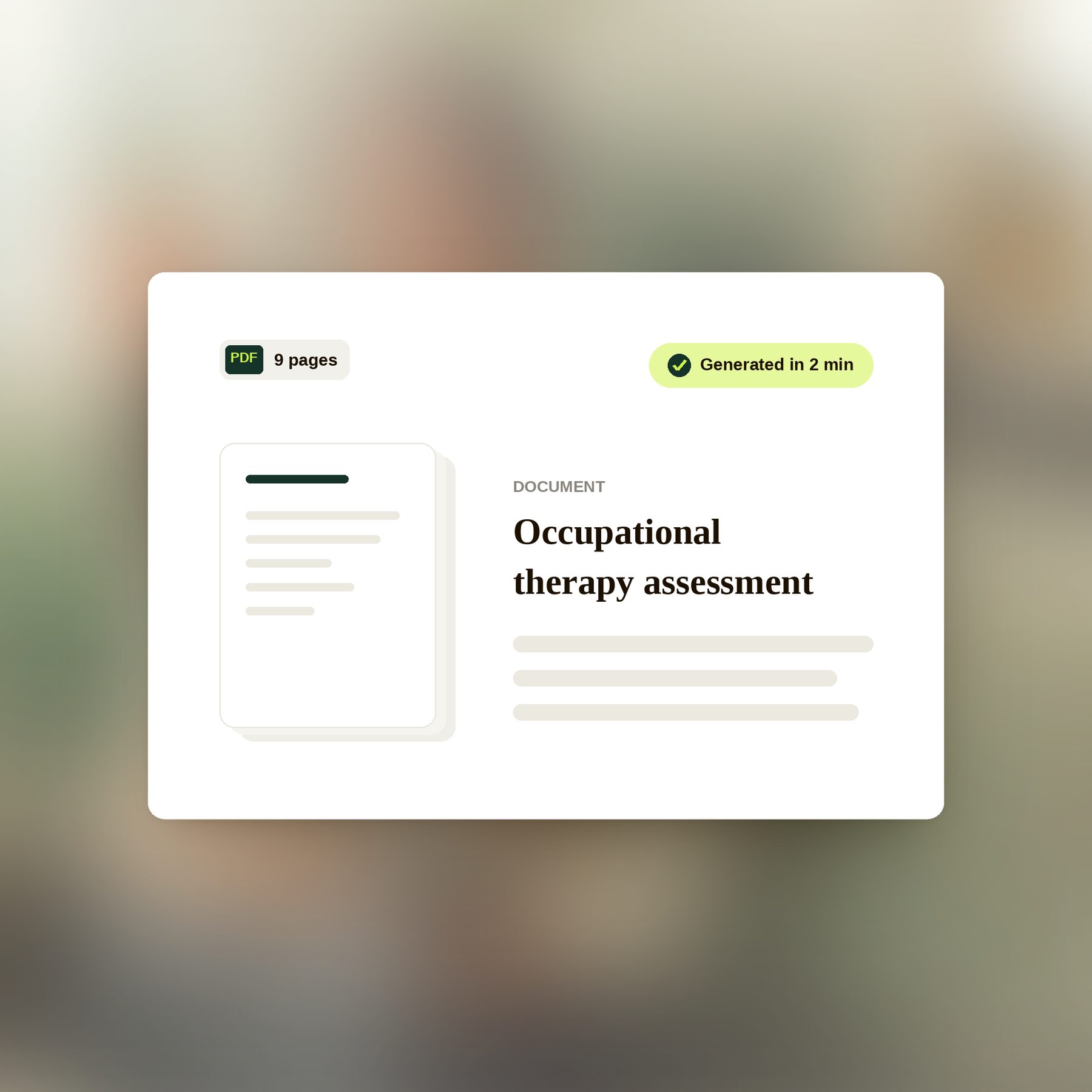 Occupational therapy assessment generated as PDF