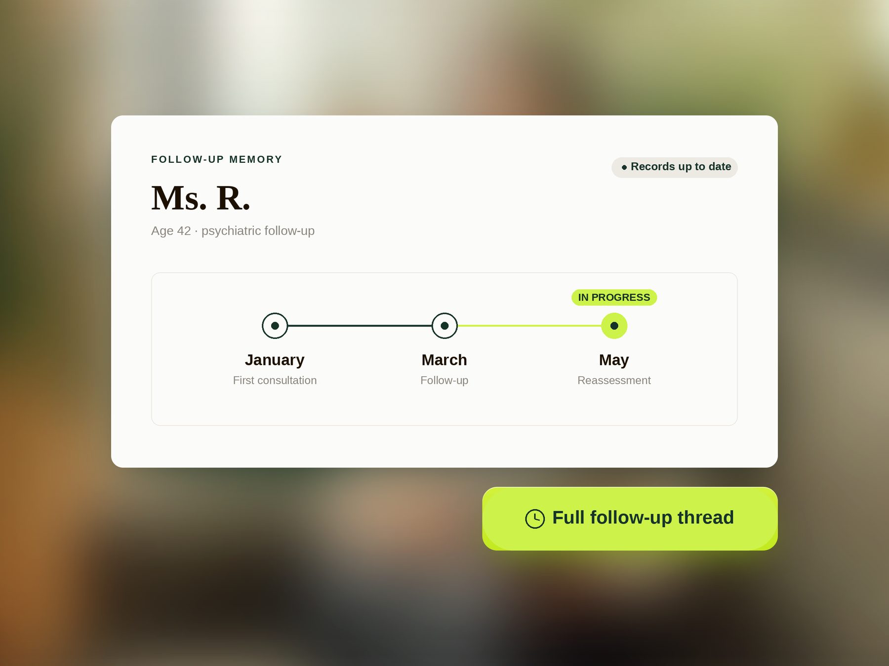 Follow-up memory for Ms R.