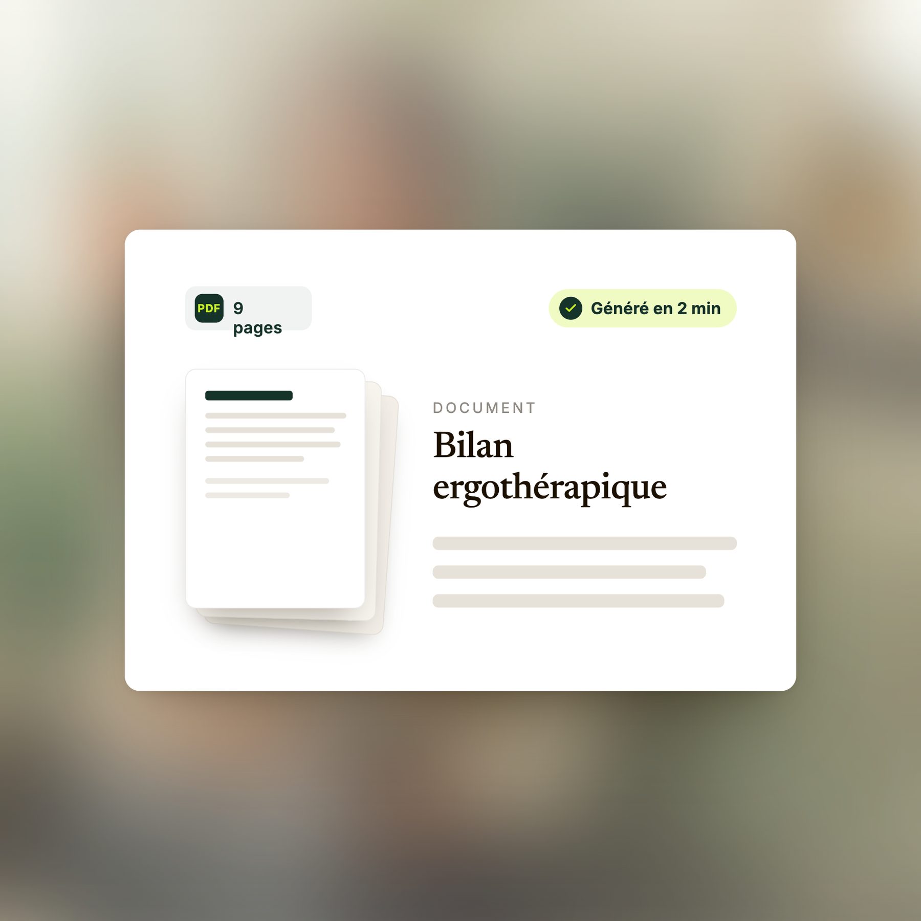 Bilan ergothérapique généré en PDF