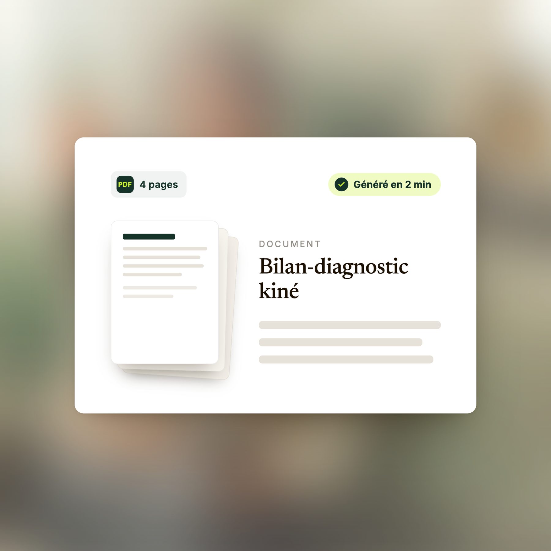 Bilan-diagnostic physio généré en PDF