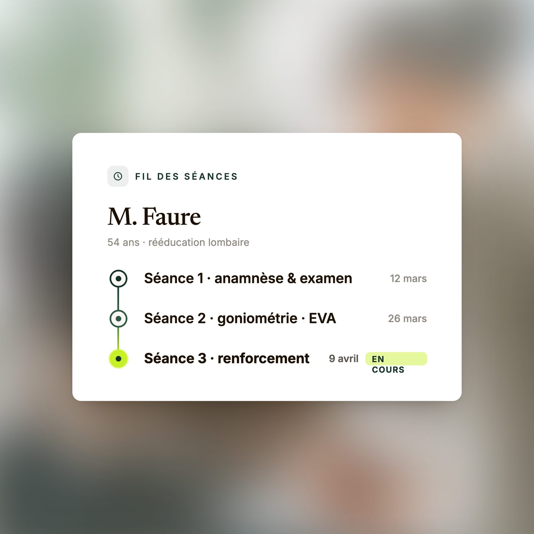 Fil des séances du patient